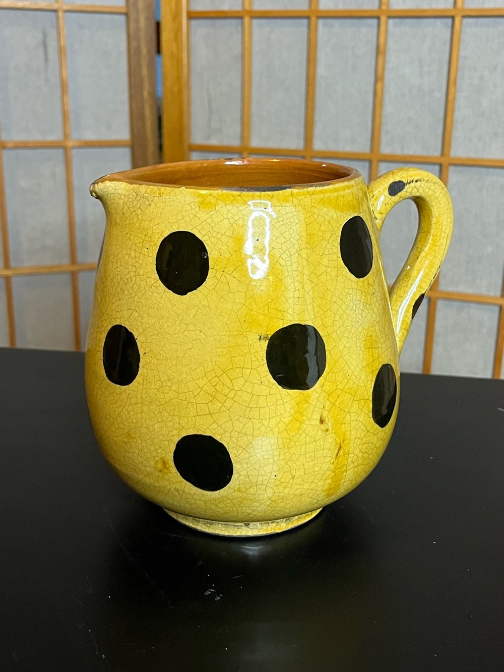 Handmade Y2K Shooner? redware pottery pitcher polka dots 6"